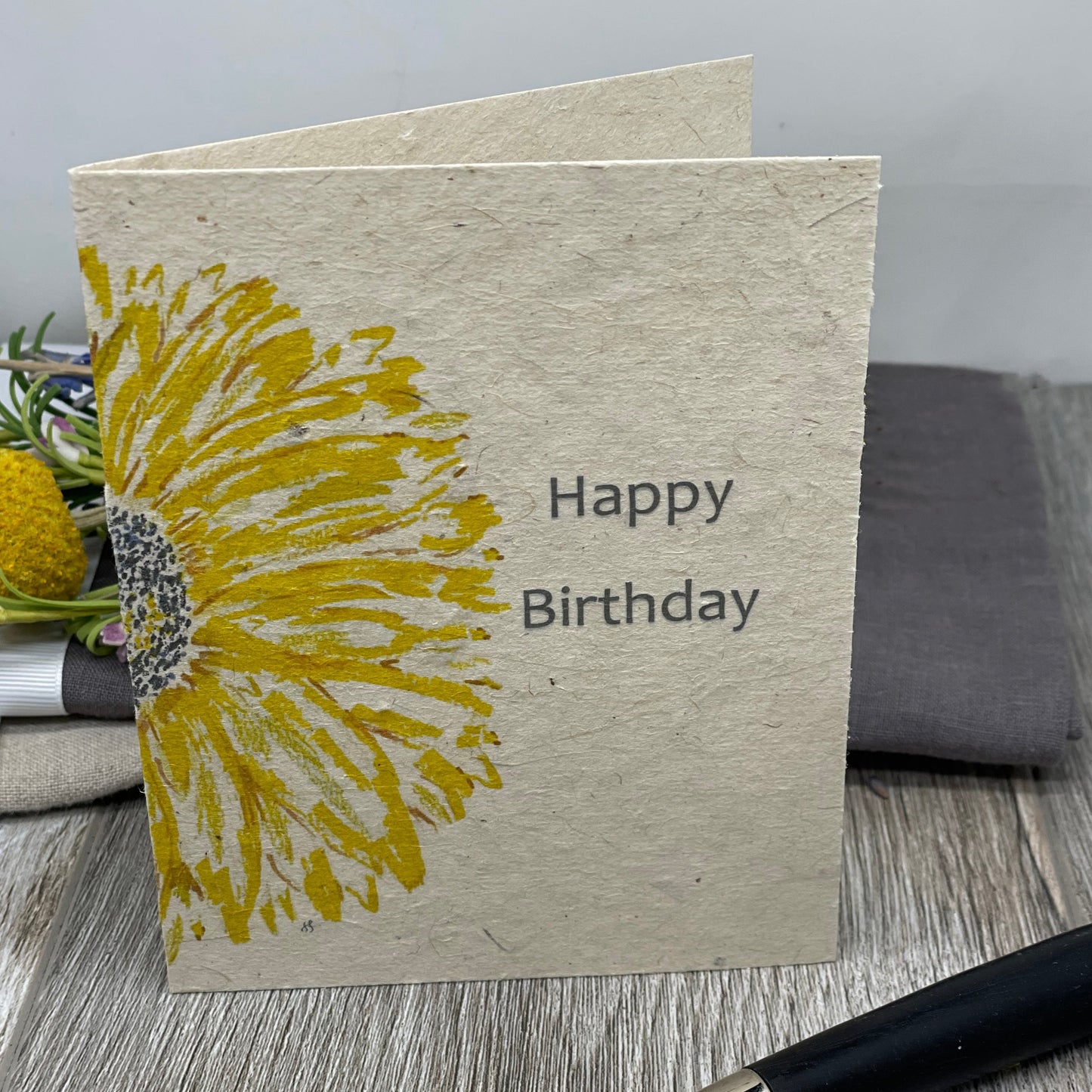 Birthday  | Plantable Card | Hand Drawn | Wildflower Seed Paper | Half Sunflower