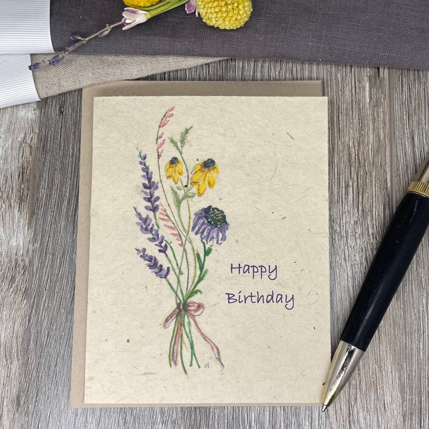 Happy Birthday | Plantable Card | Hand Drawn | Wildflower Seed Paper | Wildflower Bouquet