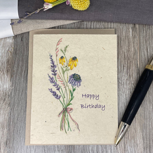 Happy Birthday | Plantable Card | Hand Drawn | Wildflower Seed Paper | Wildflower Bouquet