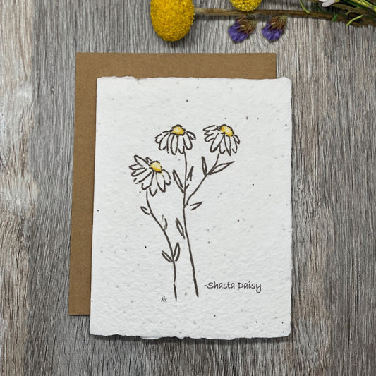 Wildflower Seed Paper. Plantable Card. Daisies. Shasta daisy. Bridal Shower. Wedding. Wildflowers. Daisies.  All Occasion. 1 Simple Seed