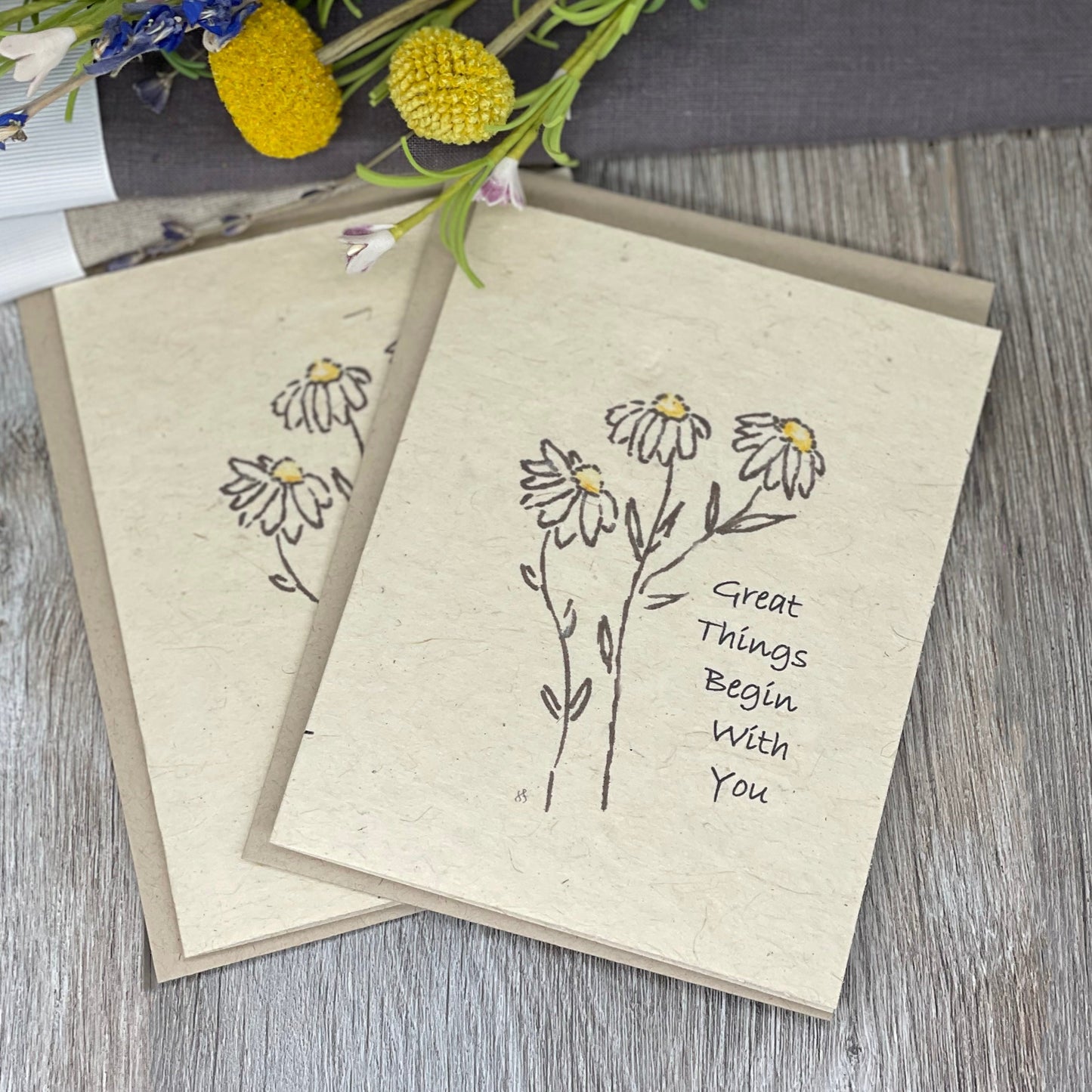 Great Things | Plantable Card |  Hand Drawn | Wildflower Seed Paper | Daisies