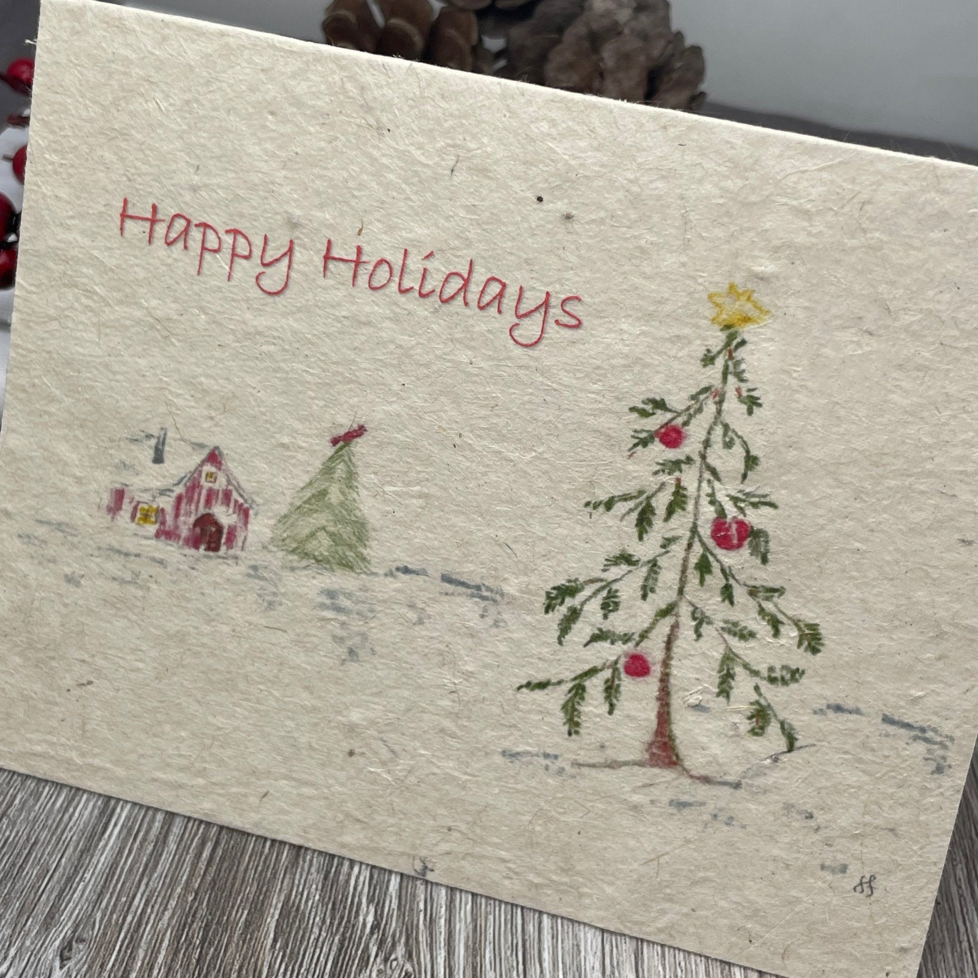 Plantable Holiday Card.  Rustic card. Barn. Farmhouse Holiday. Christmas Card.  Bulk Card. Plantable Christmas Card.