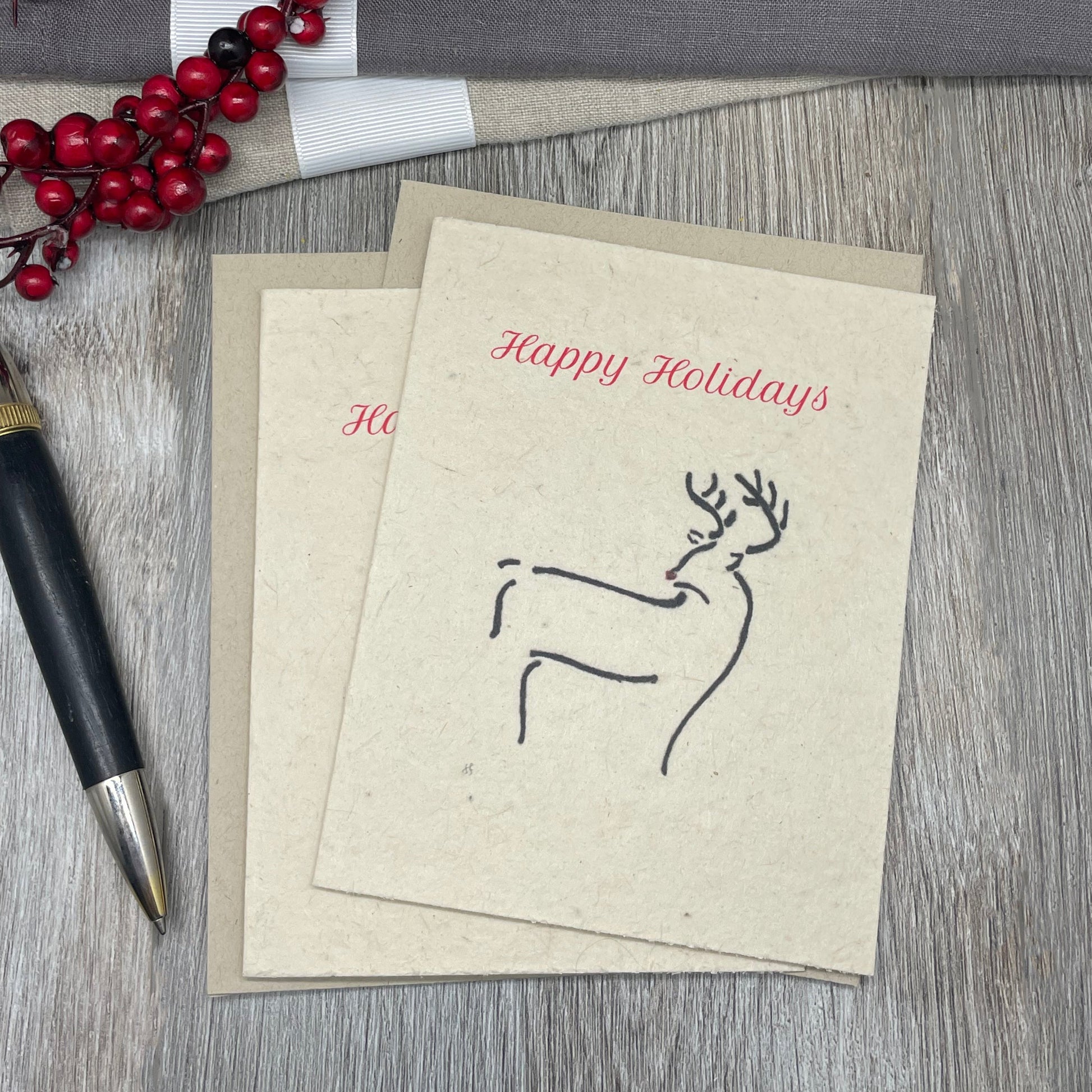 Modern Holiday Card.  Minimalist Holiday Card.  Deer.  Plantable Card.  Plantable Seed paper.  Wildflower Seed Paper. 