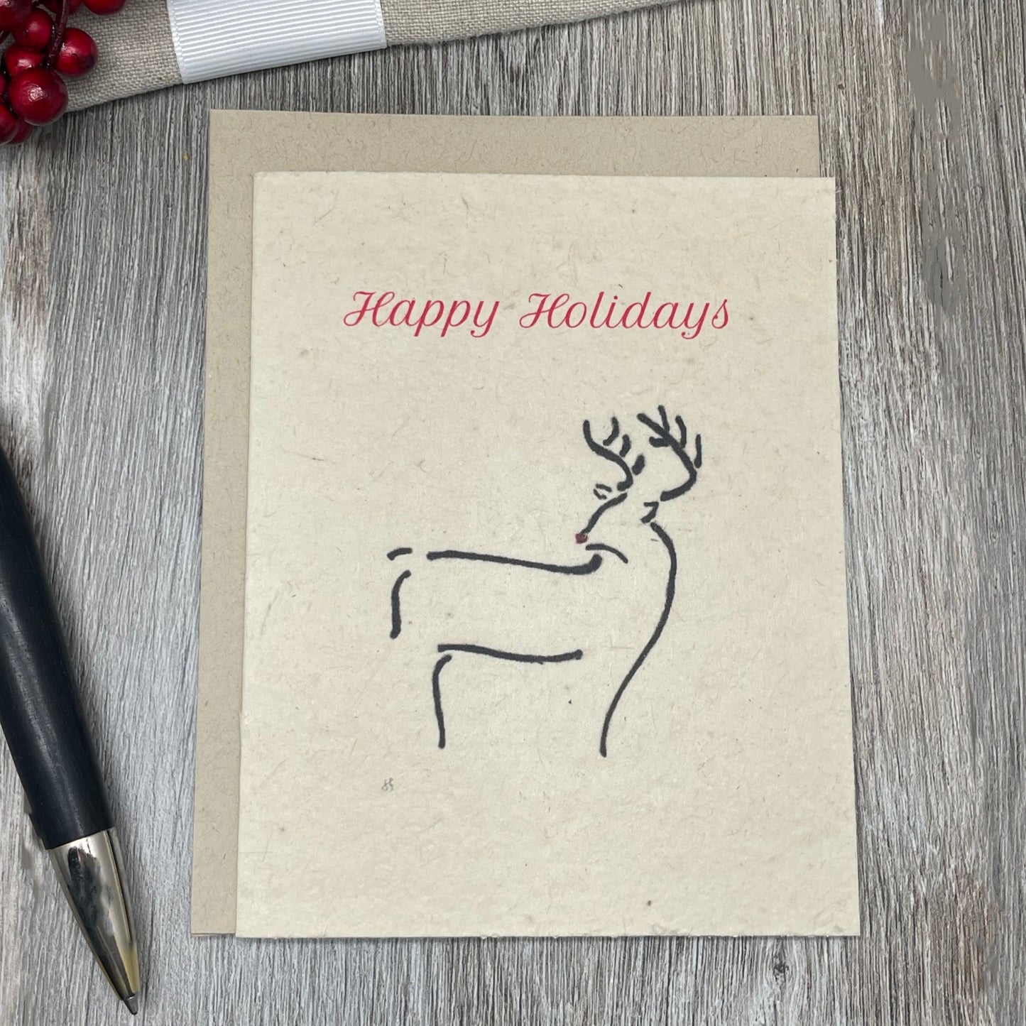 Modern Holiday Card.  Minimalist Holiday Card.  Deer.  Plantable Card.  Plantable Seed paper.  Wildflower Seed Paper. 