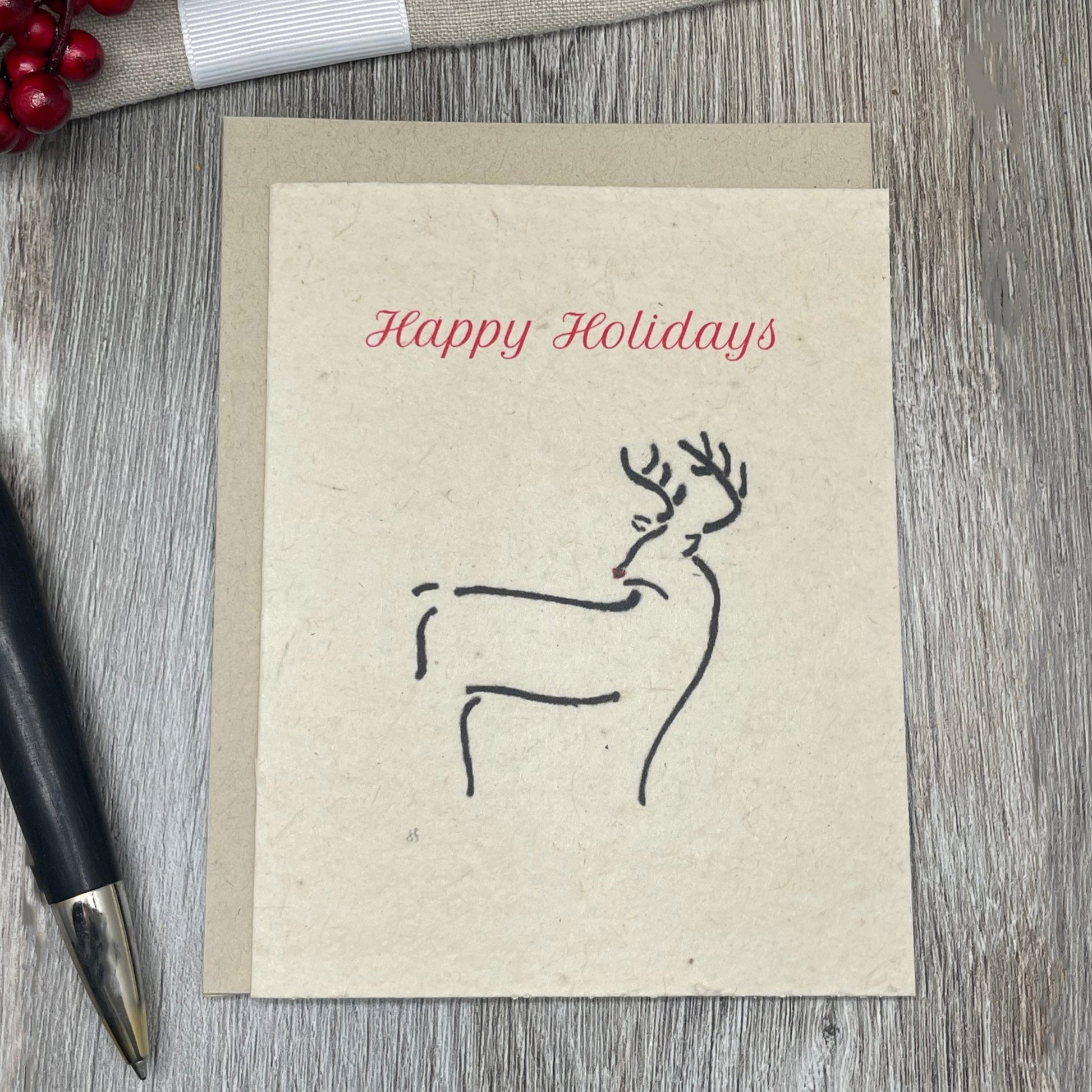 Modern Holiday Card.  Minimalist Holiday Card.  Deer.  Plantable Card.  Plantable Seed paper.  Wildflower Seed Paper. 