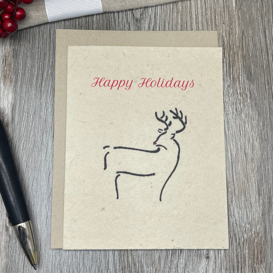 Modern Holiday Card.  Minimalist Holiday Card.  Deer.  Plantable Card.  Plantable Seed paper.  Wildflower Seed Paper. 