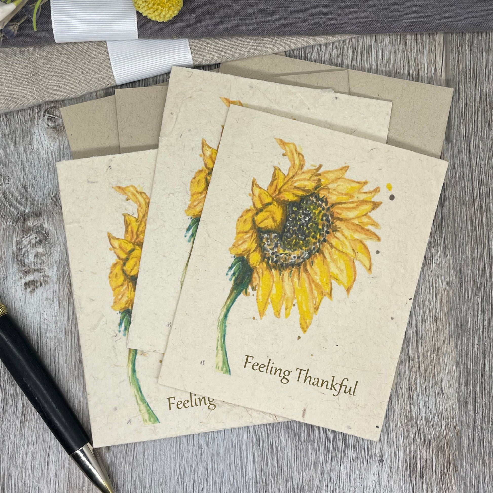 Feeling thankful.  Friendship card. Wildlfower Seed paper. Plantable card.  Sunflowers. Thanksgiving card. Rustic Card. Lotka paper. 1 Simple Seed. 