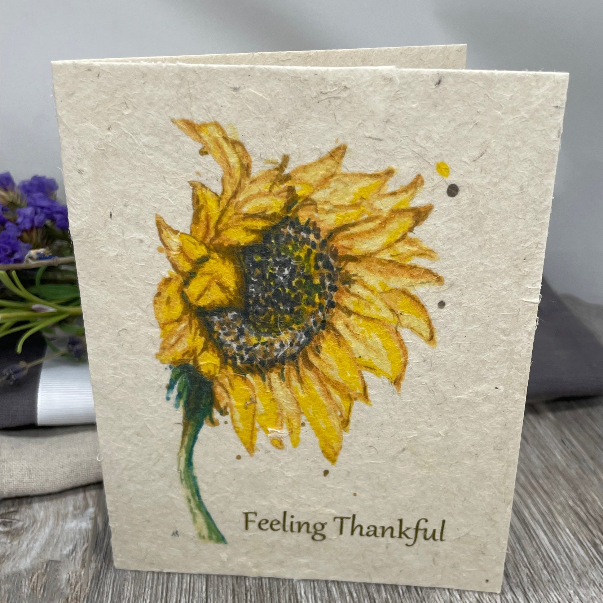 Feeling thankful.  Friendship card. Wildlfower Seed paper. Plantable card.  Sunflowers. Thanksgiving card. Rustic Card. Lotka paper. 1 Simple Seed. 