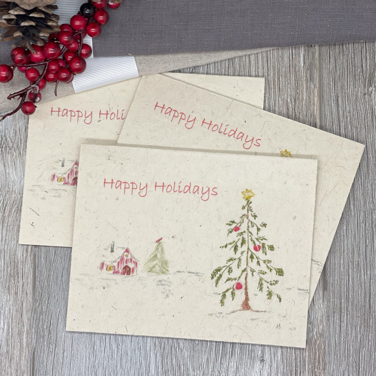 Plantable Holiday Card.  Rustic card. Barn. Farmhouse Holiday. Christmas Card.  Bulk Card. Plantable Christmas Card.