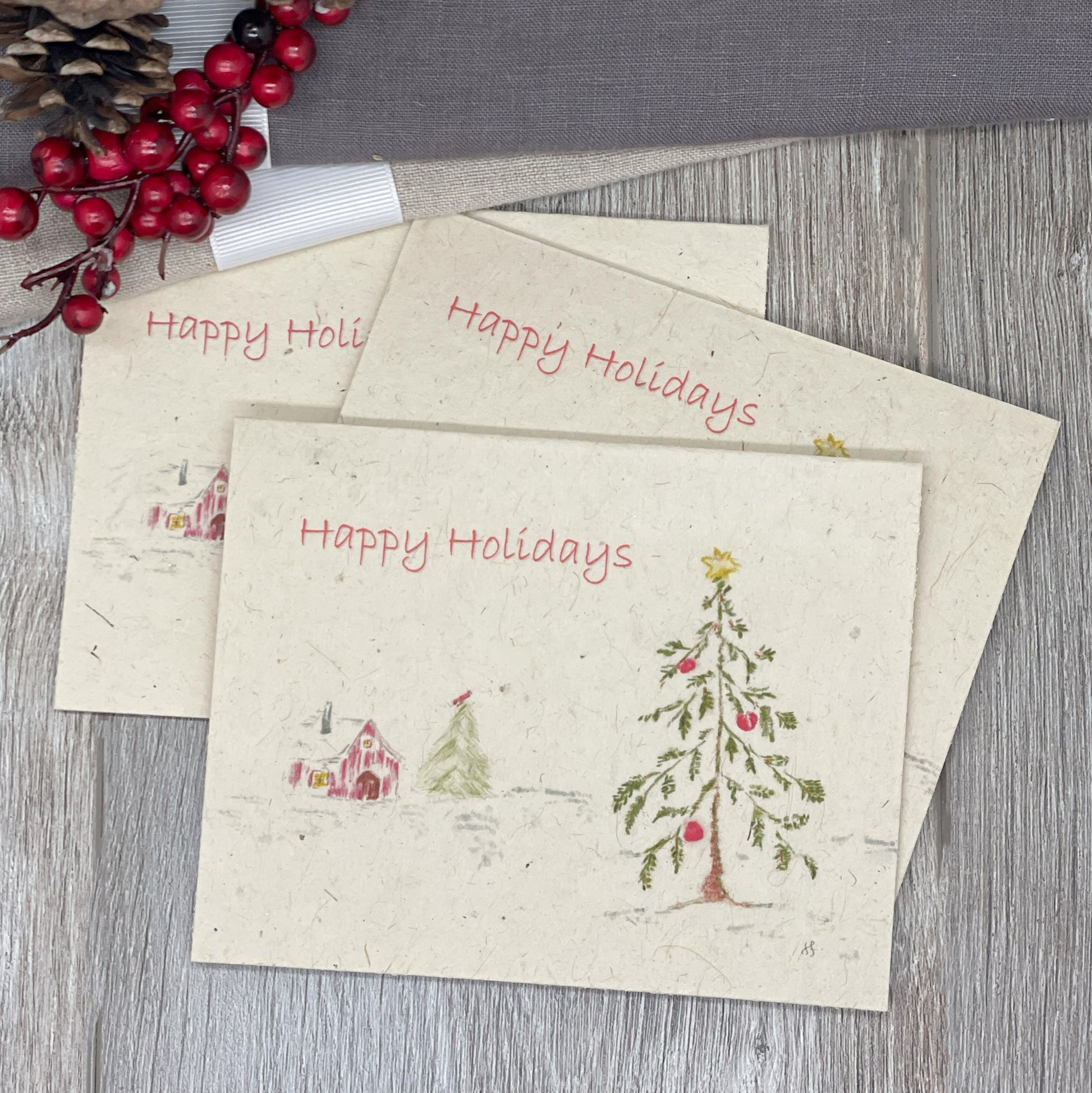 Plantable Holiday Card.  Rustic card. Barn. Farmhouse Holiday. Christmas Card.  Bulk Card. Plantable Christmas Card.