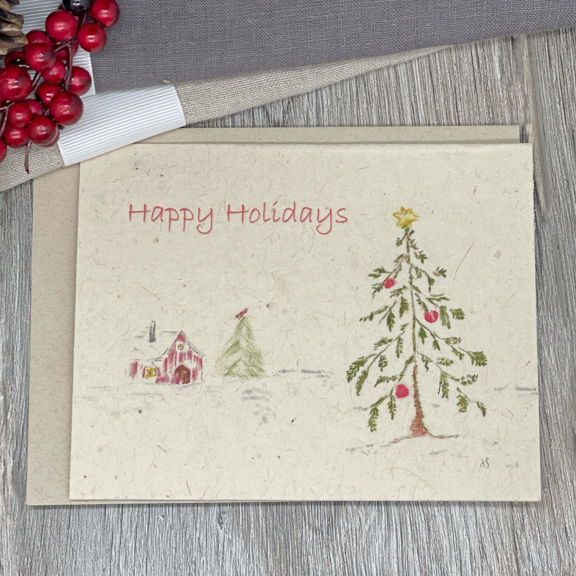 Plantable Holiday Card.  Rustic card. Barn. Farmhouse Holiday. Christmas Card.  Bulk Card. Plantable Christmas Card.