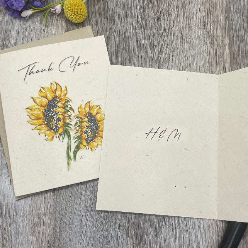 Custom Card. Plantable Card. Sunflower.  Card with initials.