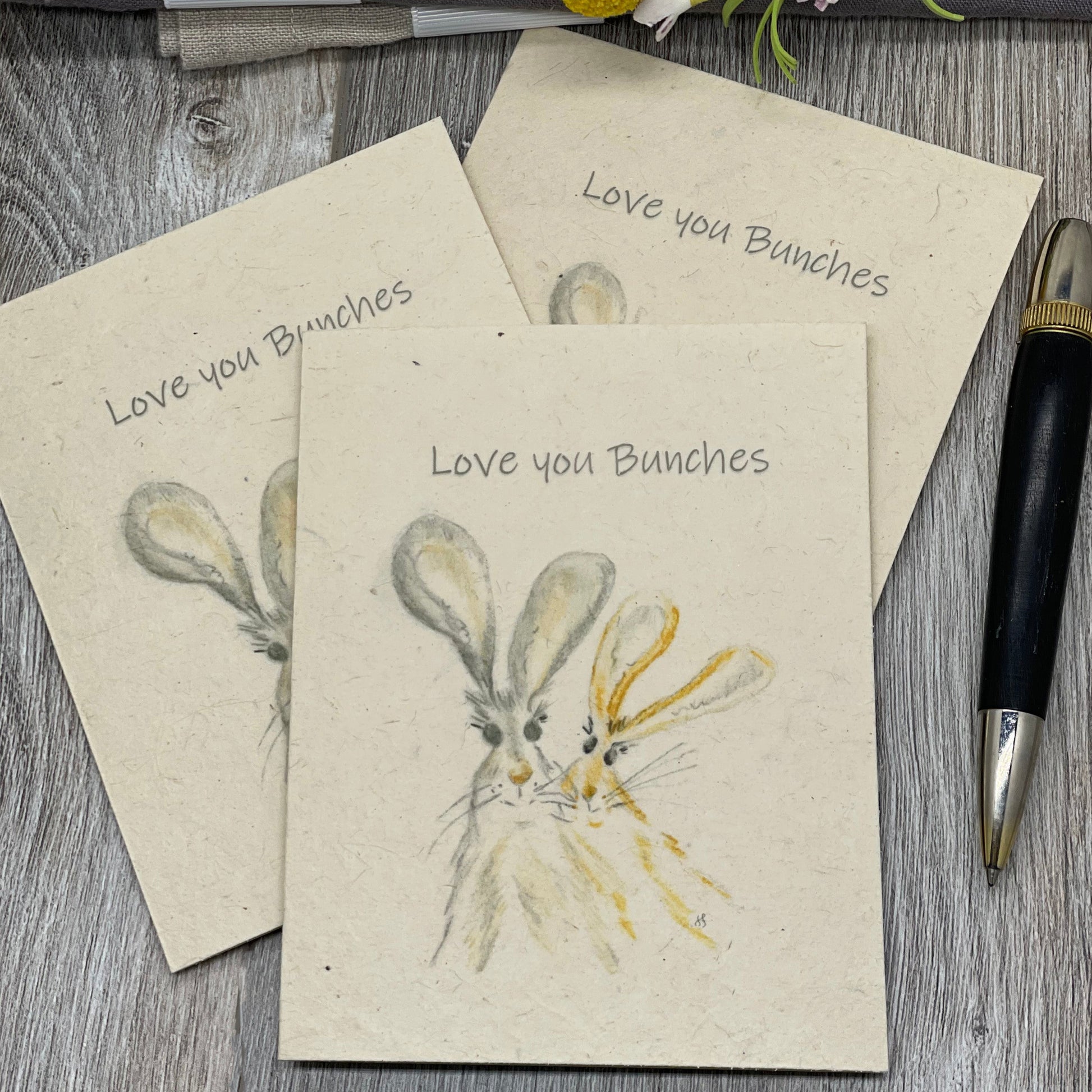 Valentines. Love you bunches. rabbits. friendship card. Plantable Cards. Wildflower Seed Paper. Wildflowers. Hand Drawn Original Art.