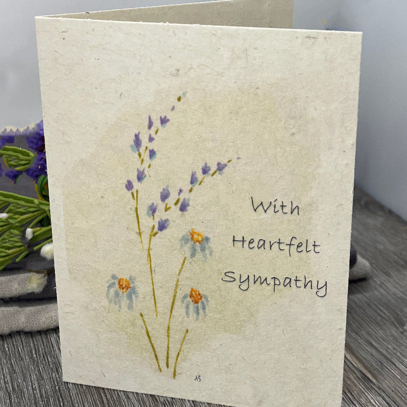 Sympathy. Grief. Funeral. Plantable Card. With Heartfelt sympathy. Thinking of you. Wildflower seed paper. Lavender.