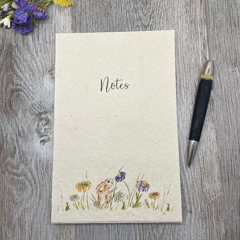 notepad. writing pad. gift. birthday. anniversary. graduation. holiday. christmas. plantable paper. rabbit. bunny. wildflowers. sunflowers. kids. teacher