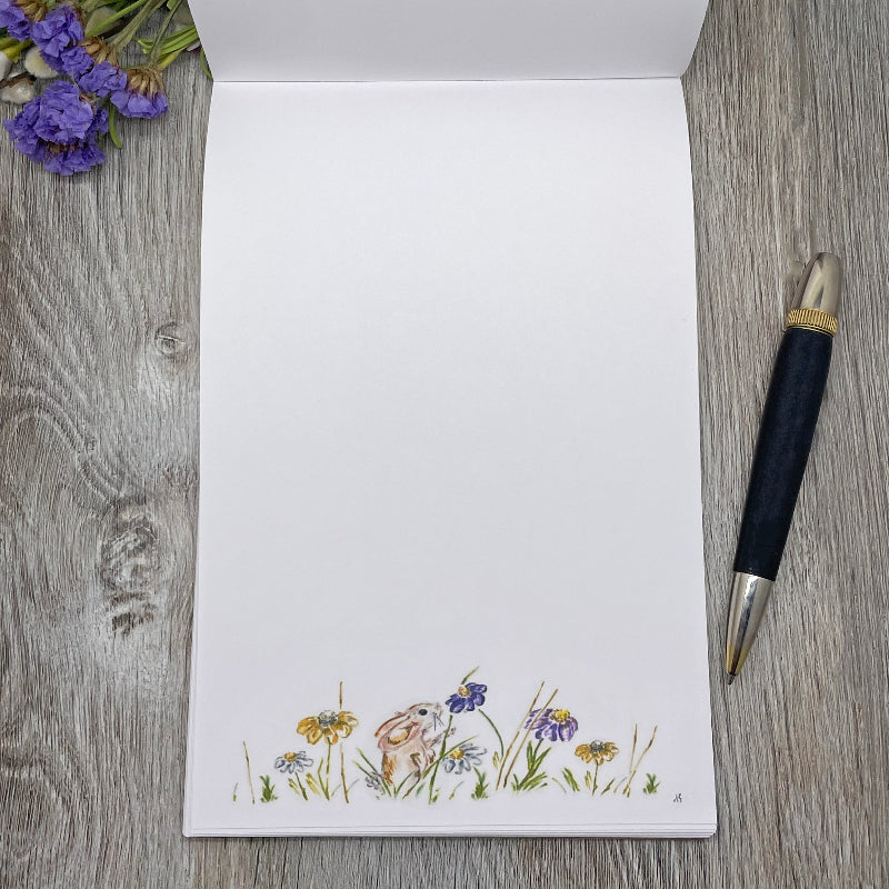 notepad. writing pad. gift. birthday. anniversary. graduation. holiday. christmas. plantable paper. rabbit. bunny. wildflowers. sunflowers. kids. teacher
