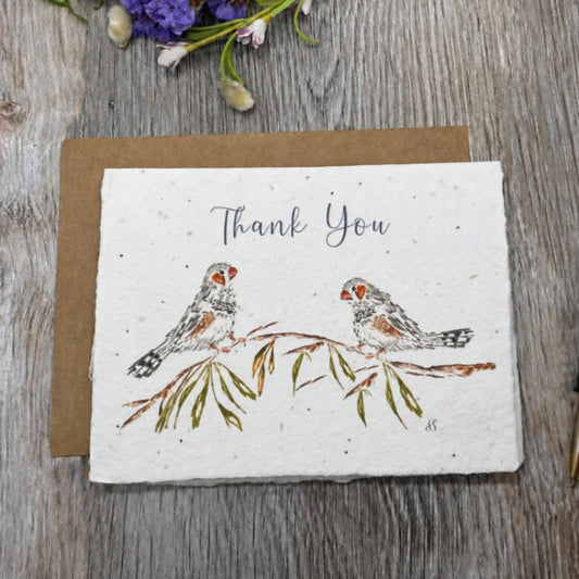 Finches. Birds. Thank you card. blank card. plantable seed paper. wildflower paper. Plantable cards