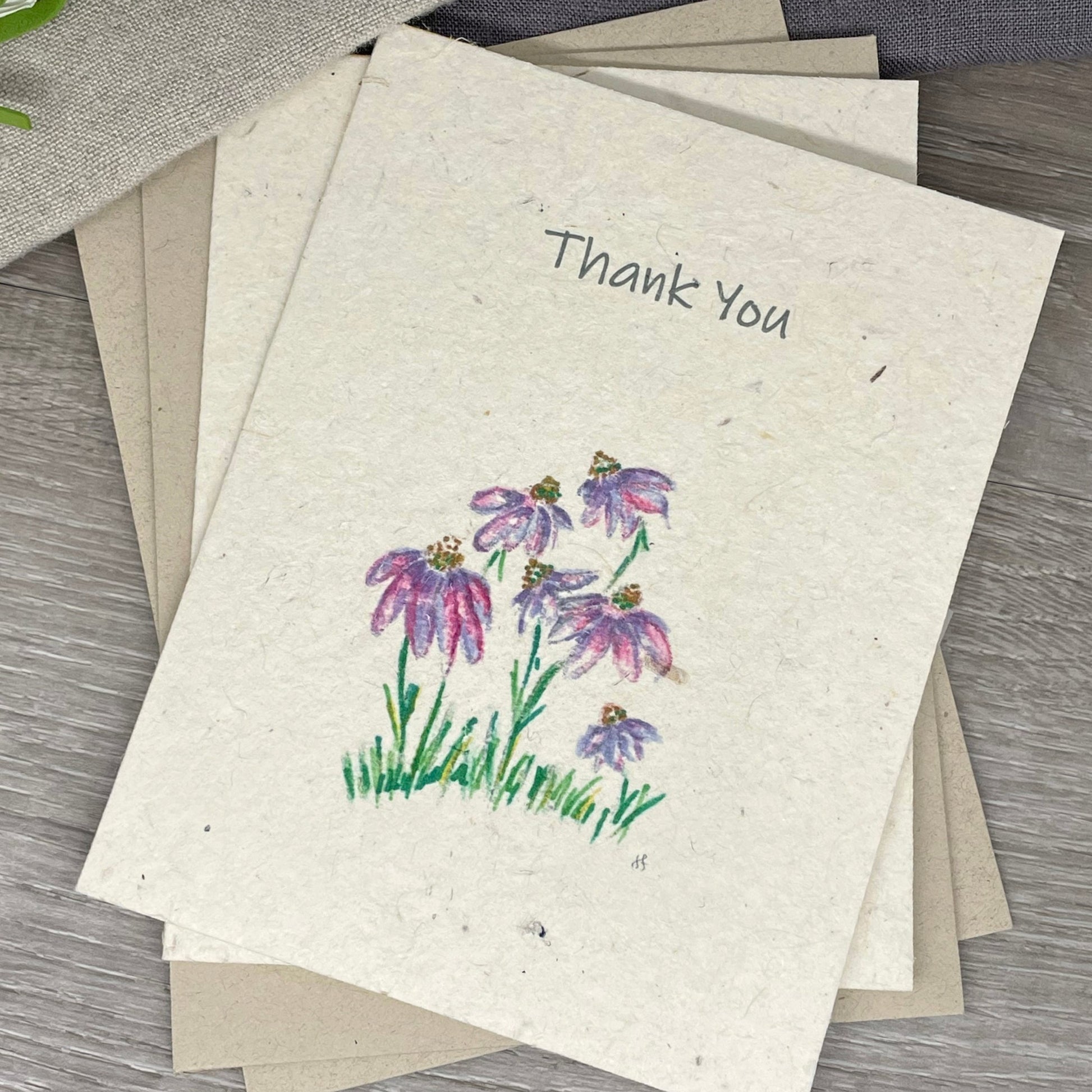 Thank you for guests. plantable paper. plantable card. echinacea. purple flowers. wedding. bridal shower. baby shower. card for guests. blank card. purple flowers. 