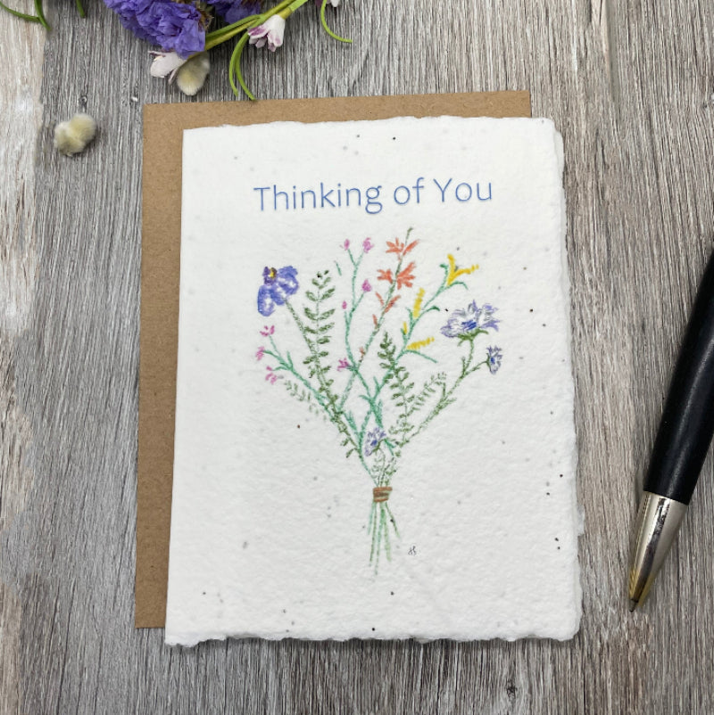 Thinking of you.  Sympathy Card. Grief Card. Wildflower seed paper. Plantable cards. wildflowers. 