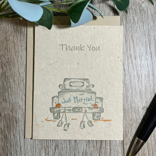 Thank you card. Wedding. Farmhouse. Rustic. Plantable Card. Wildflower Seed paper. plantable card. truck . thank you for guests.