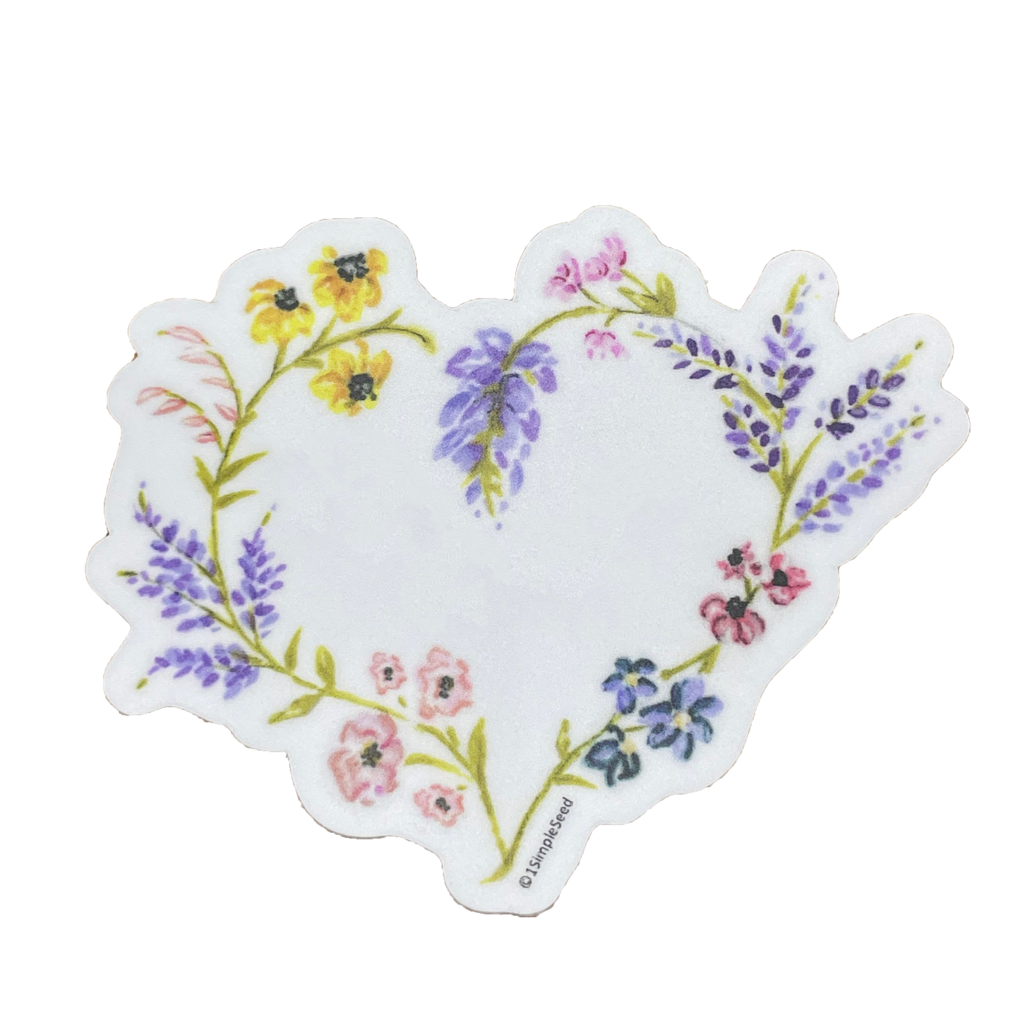Wildflower Heart. Sticker. Lavender. Sticker for waterbottle. Sticker for laptop.