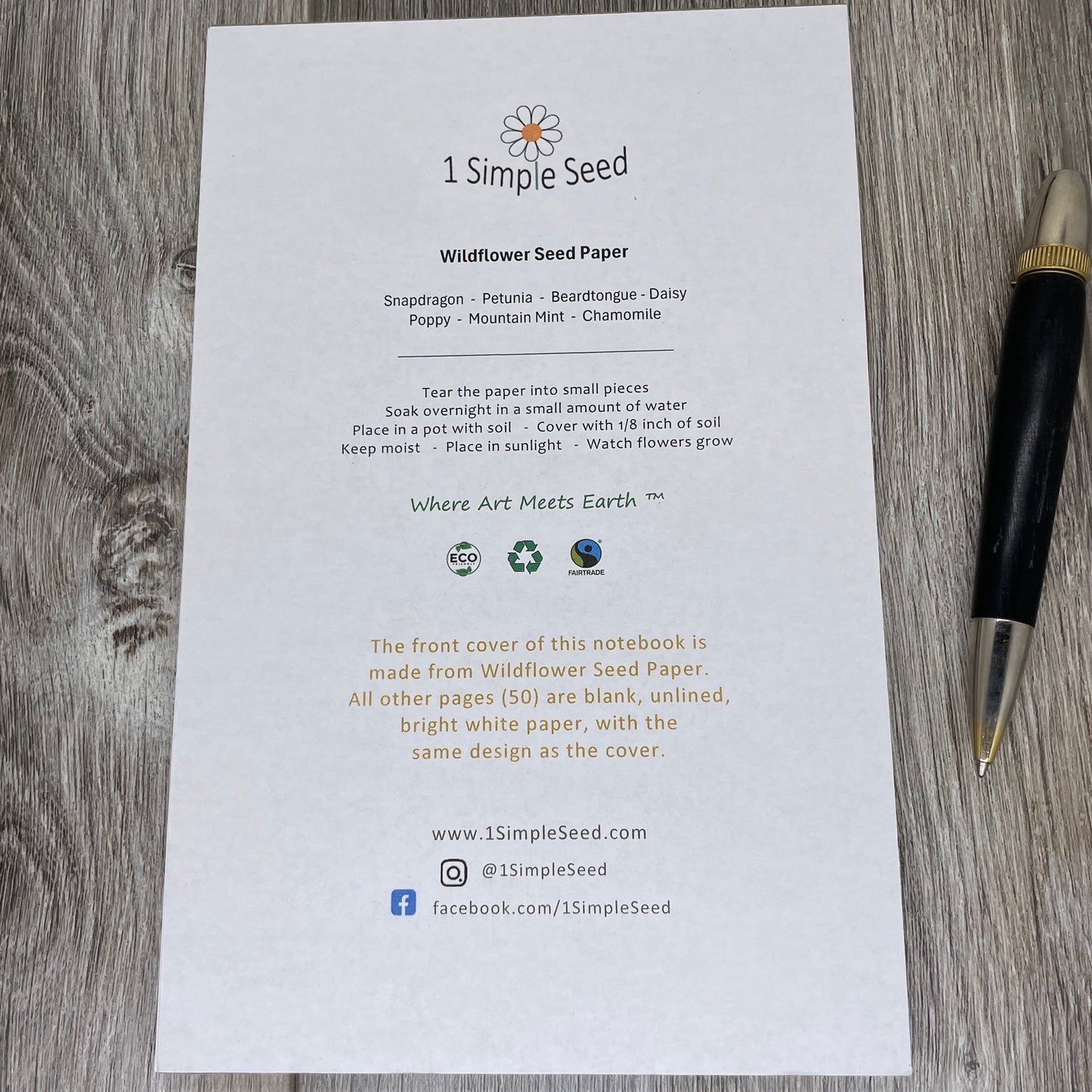 notepad. Plantable Paper. wildflower seed paper. Gift. wedding, graduation. anniversary, birthday watercolors