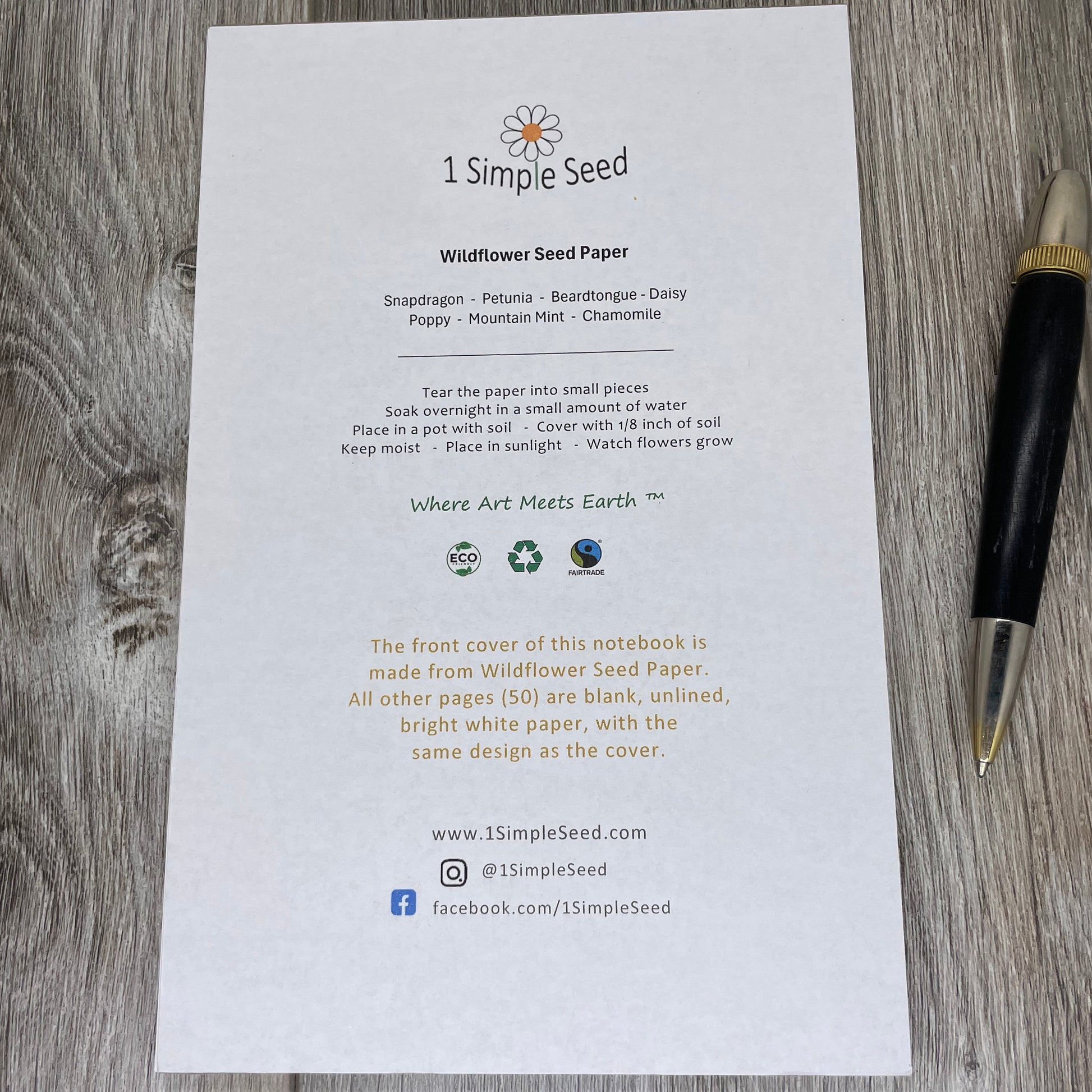 notepad. Plantable Paper. wildflower seed paper. Gift. wedding, graduation. anniversary, birthday watercolors