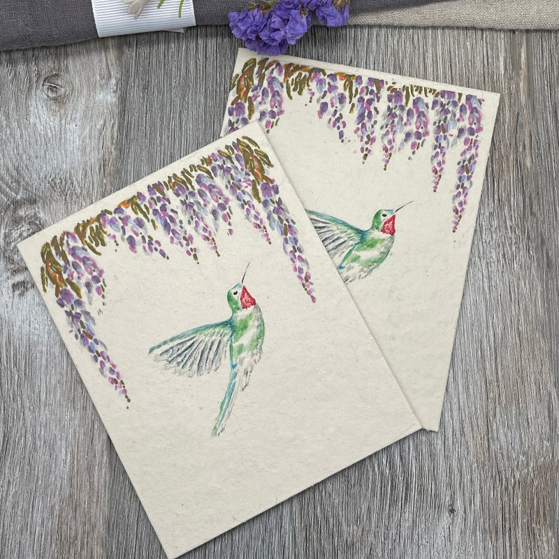 Wildflower Seed Paper. Hummingbird. wisteria flowers. Plantable Cards. Summer. Birds