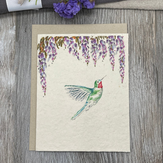 Wildflower Seed Paper. Hummingbird. wisteria flowers. Plantable Cards. Summer. Birds
