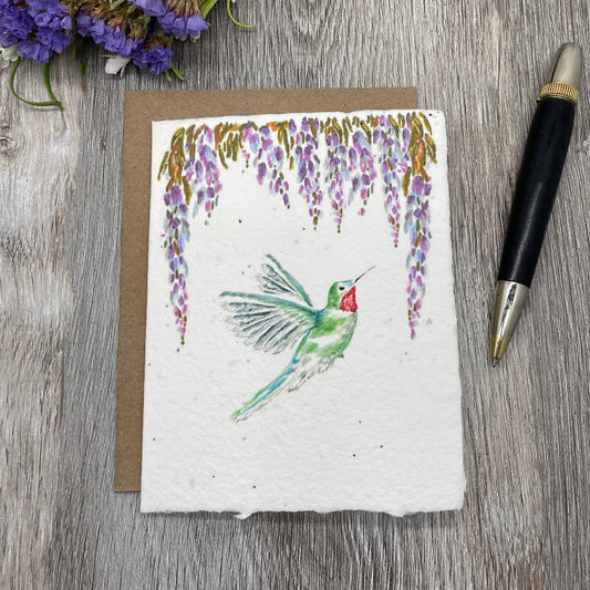 Hummingbird. Wildflower Seed Paper. Plantable Cards. Wisteria.